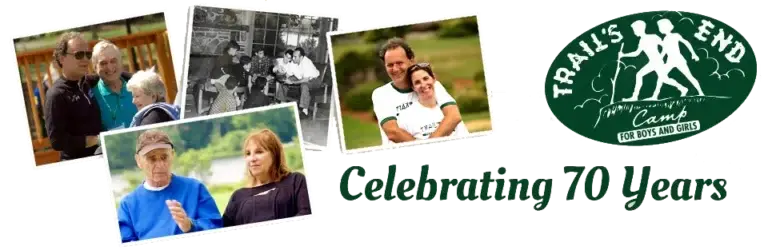 Mobile banner highlighting the 70th reunion celebration at Trails End Camp in Beach Lake, PA