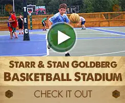 Video button showcasing the basketball stadium at Trails End Camp in Beach Lake, PA