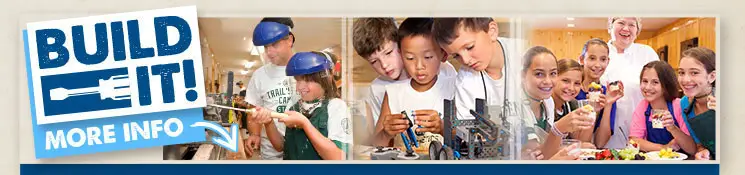 Button linking to Build It activities at the Trails End Camp Creativity Center