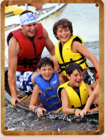 campers and staff boating at Trails End Camp in Beach Lake, PA
