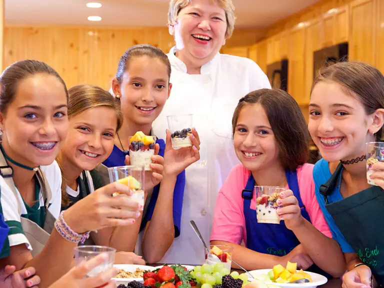 Campers creating snacks at Trails End Camp