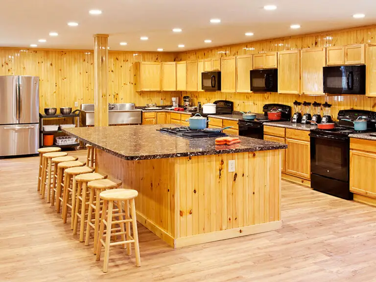 Large kitchen for cooking activities at the Trails End Camp Creativity Center