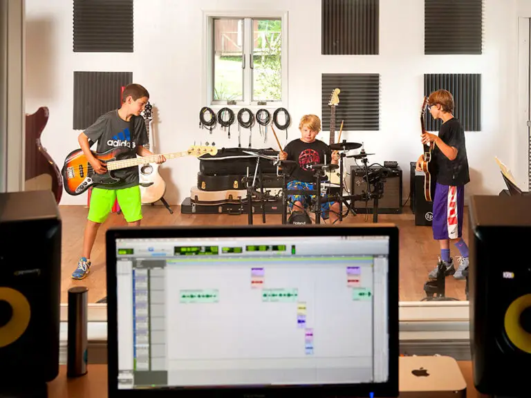 Campers learning media production at Trails End Camp