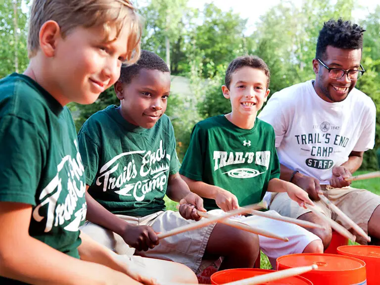 Campers working with audio equipment at Trails End Camp