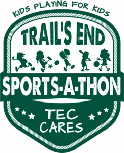 Sports-a-thon event logo supported by Trails End Camp