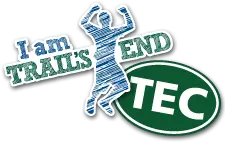 Layered sticker graphic representing the Trails End Camp summer program
