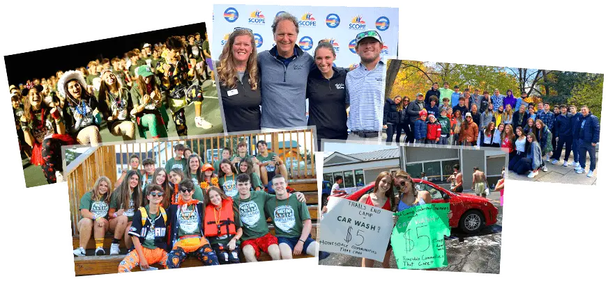 Photo collage of TEC Cares community initiatives at Trails End Camp